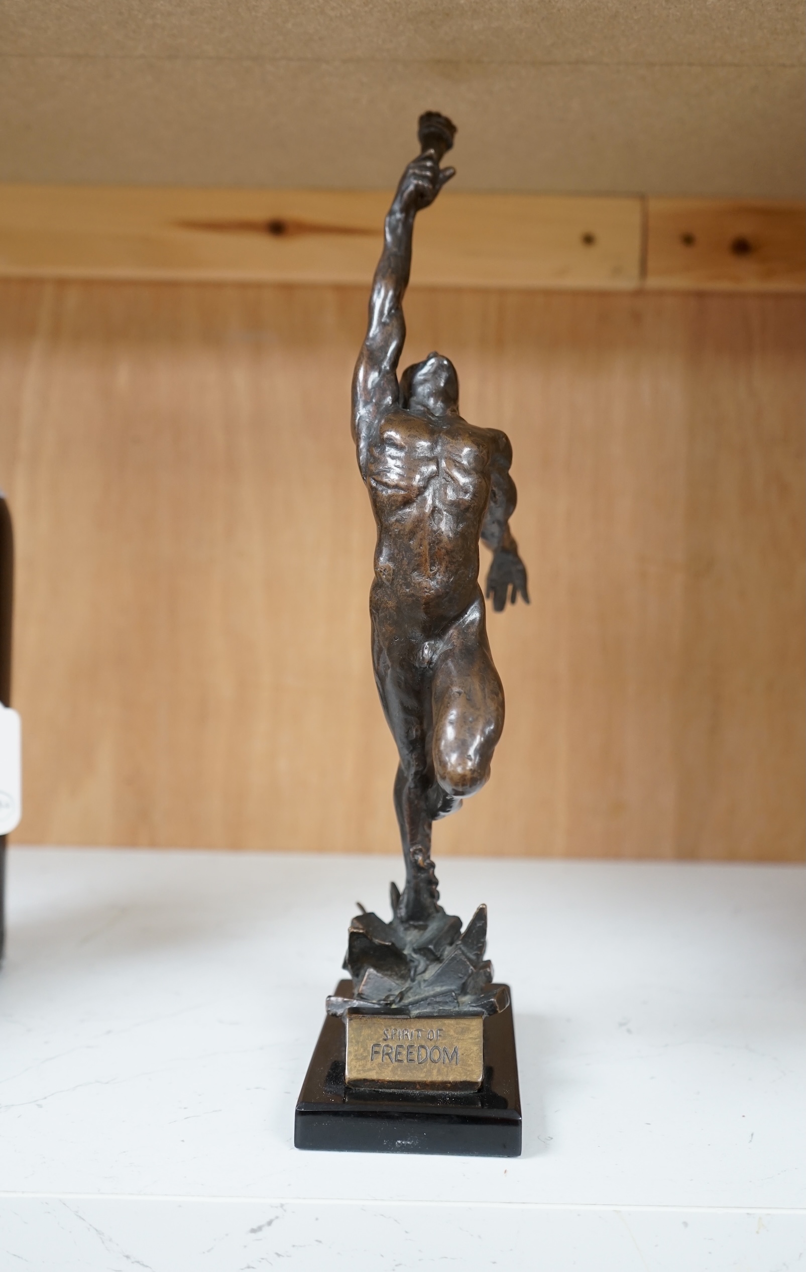 Enzo Plazzotta, (Italian 1921-1981) dark patinated bronze ‘Spirit of Freedom’, 34cm. Condition - good